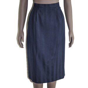 Vintage 80s Navy Blue Striped Pencil Skirt High-Waisted Retro Office Wear Size 8
